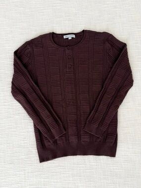 Boys Dark Burgundy Textured Henley Sweater